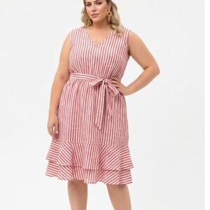 JULIA JORDAN | Red and white striped dress Ruffle Hem Tie Waist 18W